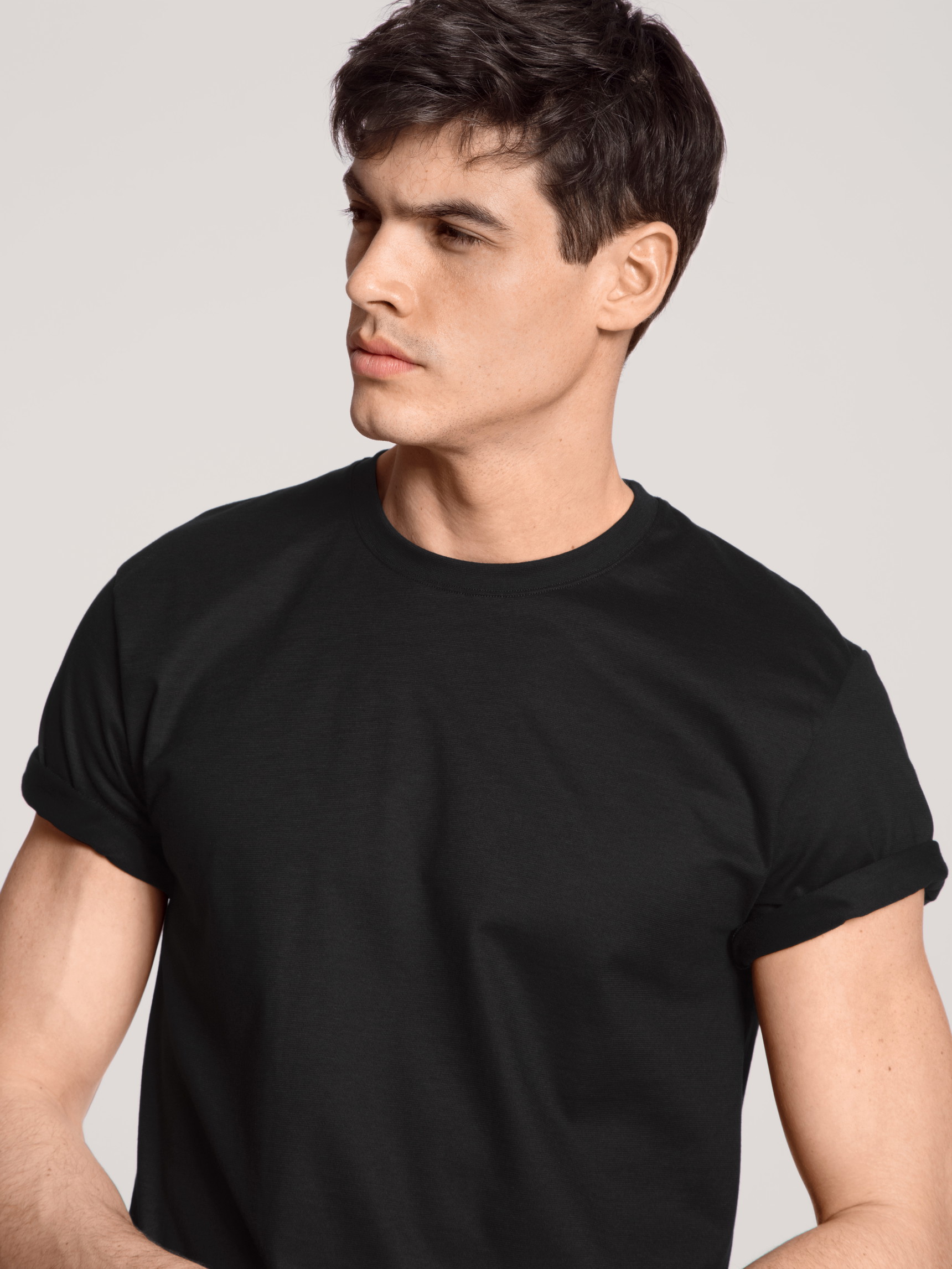 Uomo - T-Shirt, 2er-Pack in 100% cotone di colore Nero, Tinta unita, della serie Natural Benefit di CALIDA, Dettaglio