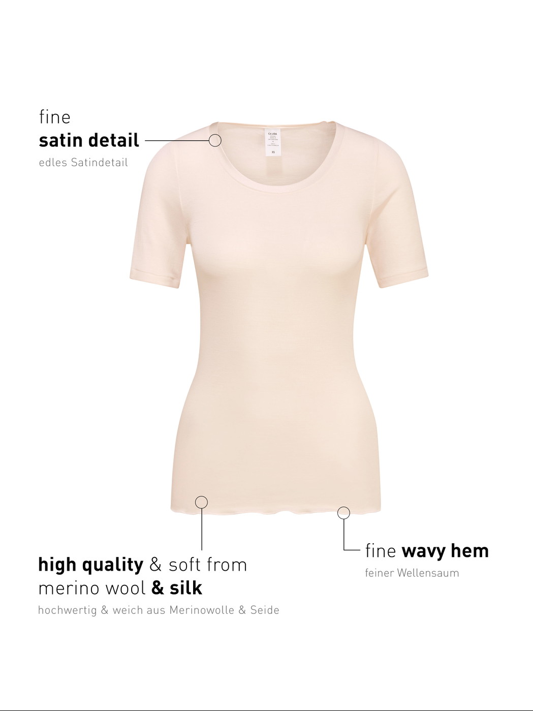Damen - Kurzarm-Shirt aus Wolle-Seide aus Wolle in Beige, Einfarbig aus Serie True Confidence von CALIDA