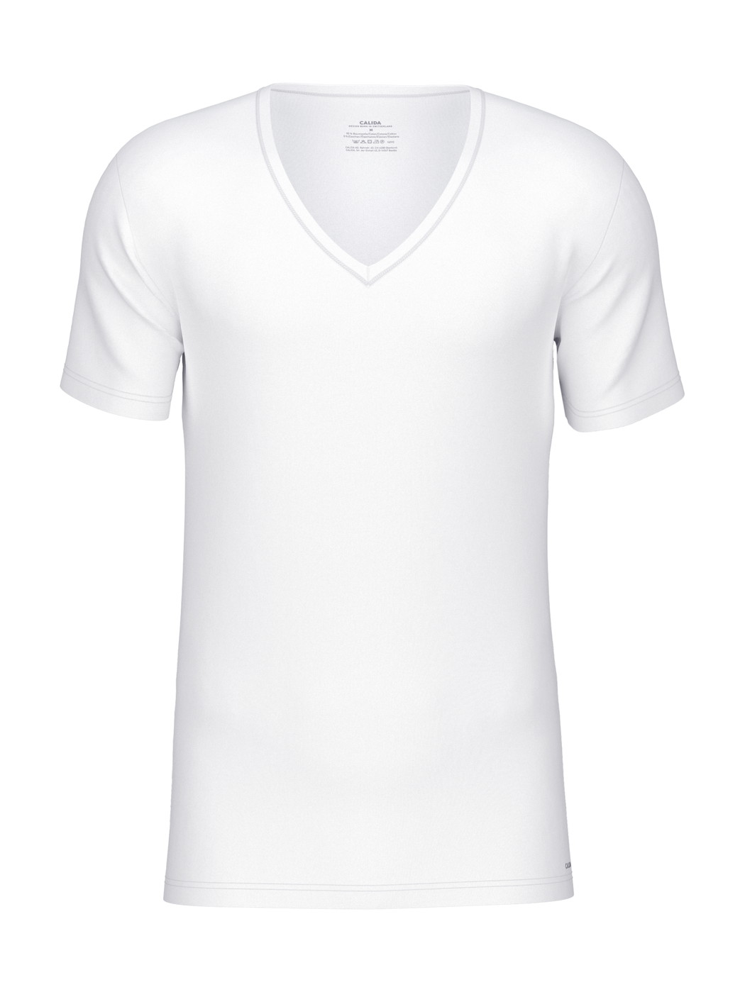 Uomo - V-Shirt in Cotone di colore Bianco, Tinta unita, della serie Cotton Code di CALIDA, Ritaglio, Sfondo bianco