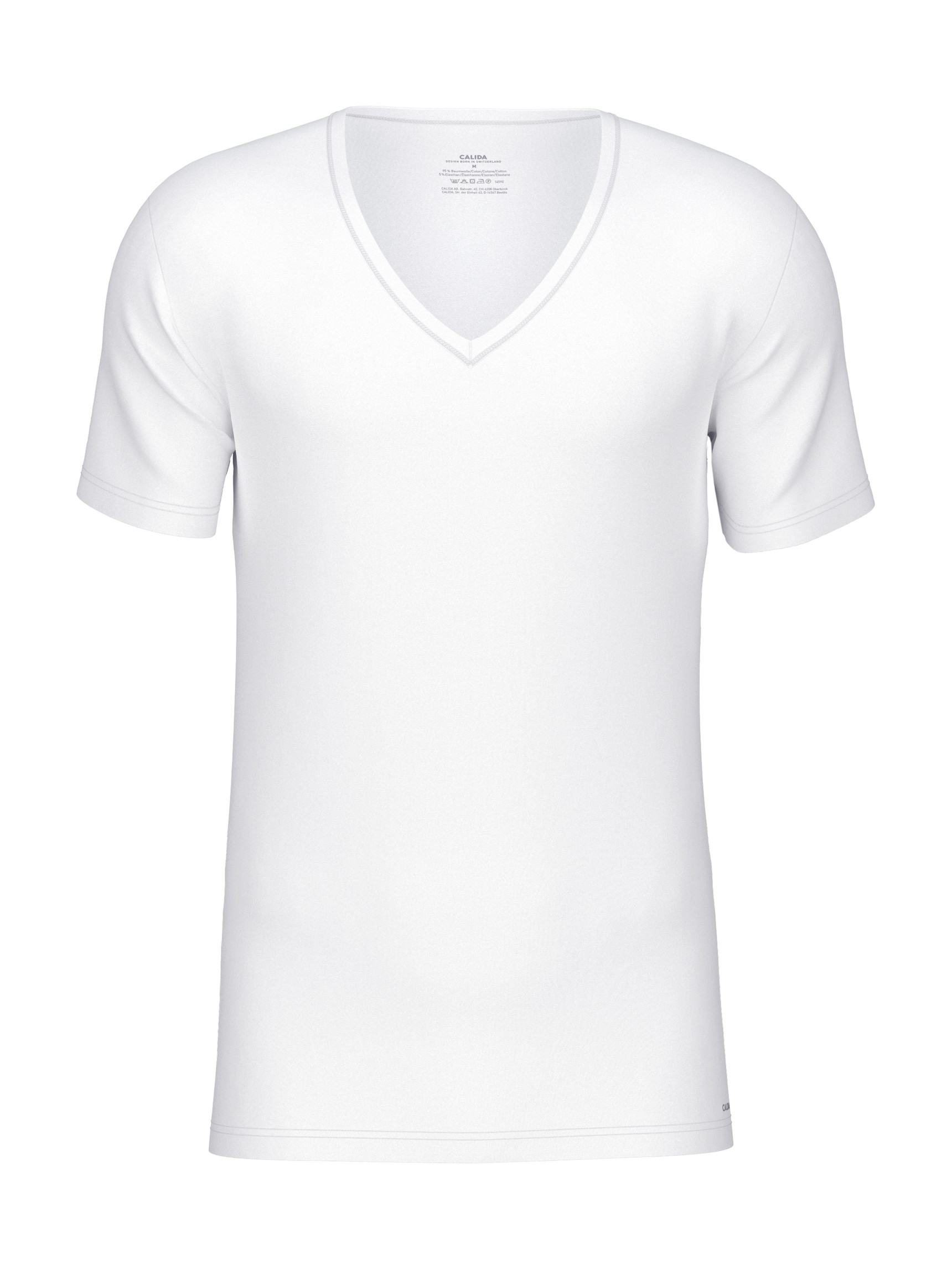 Uomo - V-Shirt in Cotone di colore Bianco, Tinta unita, della serie Cotton Code di CALIDA, Ritaglio, Sfondo bianco