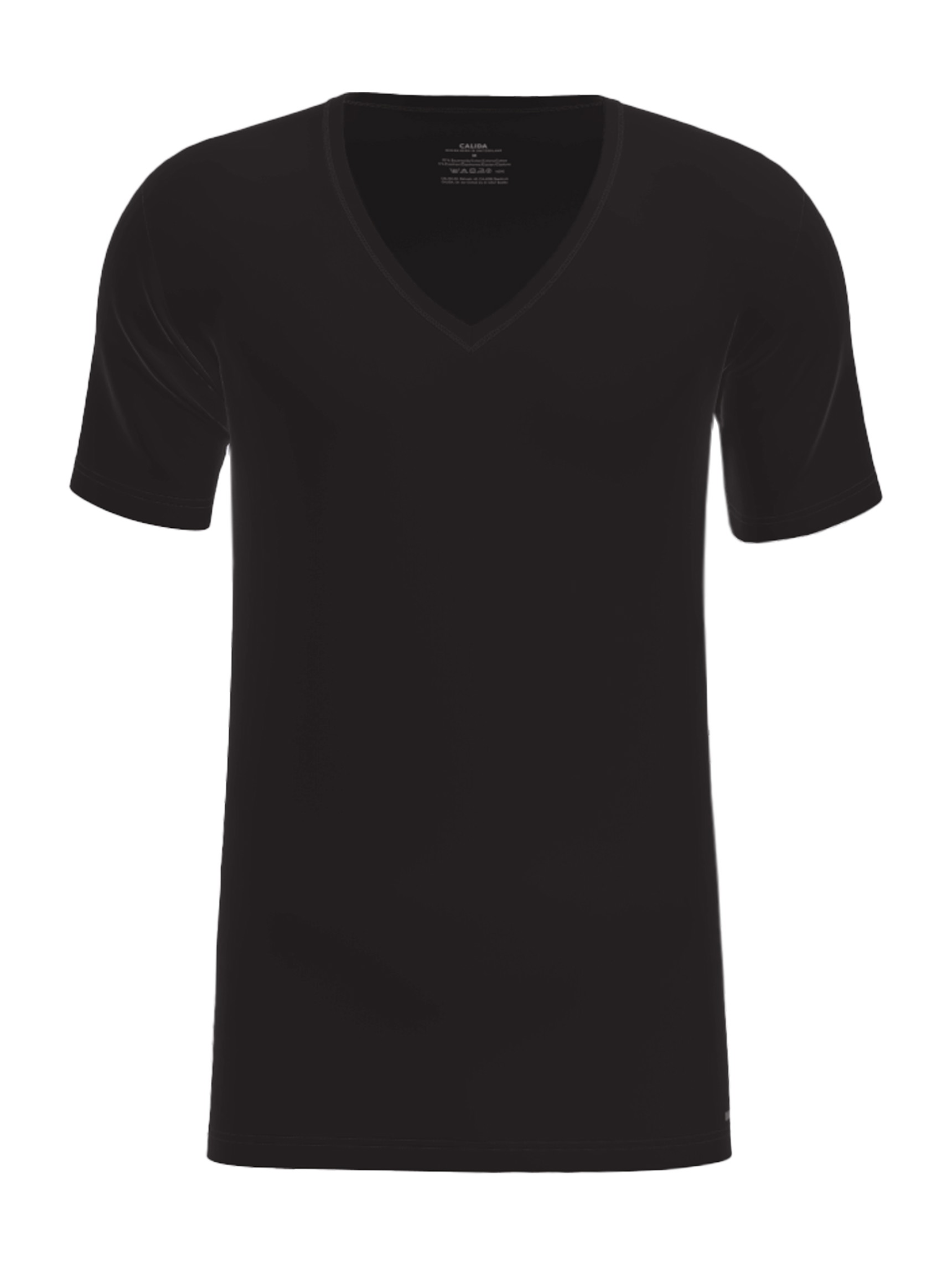 Uomo - V-Shirt in Cotone di colore Nero, Tinta unita, della serie Cotton Code di CALIDA, Sfondo bianco, Ritaglio