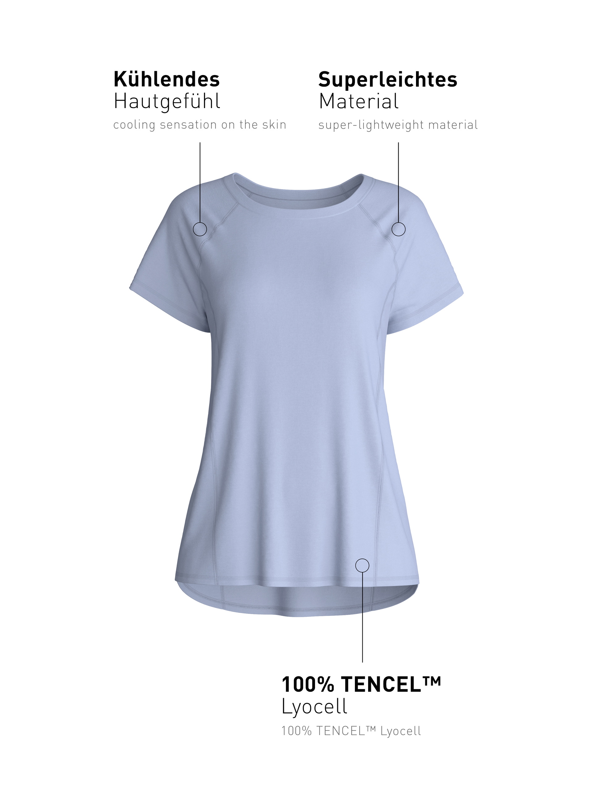 Damen - Kurzarm-Shirt aus Lyocell in Blau, Einfarbig aus Serie DSW Cooling von CALIDA