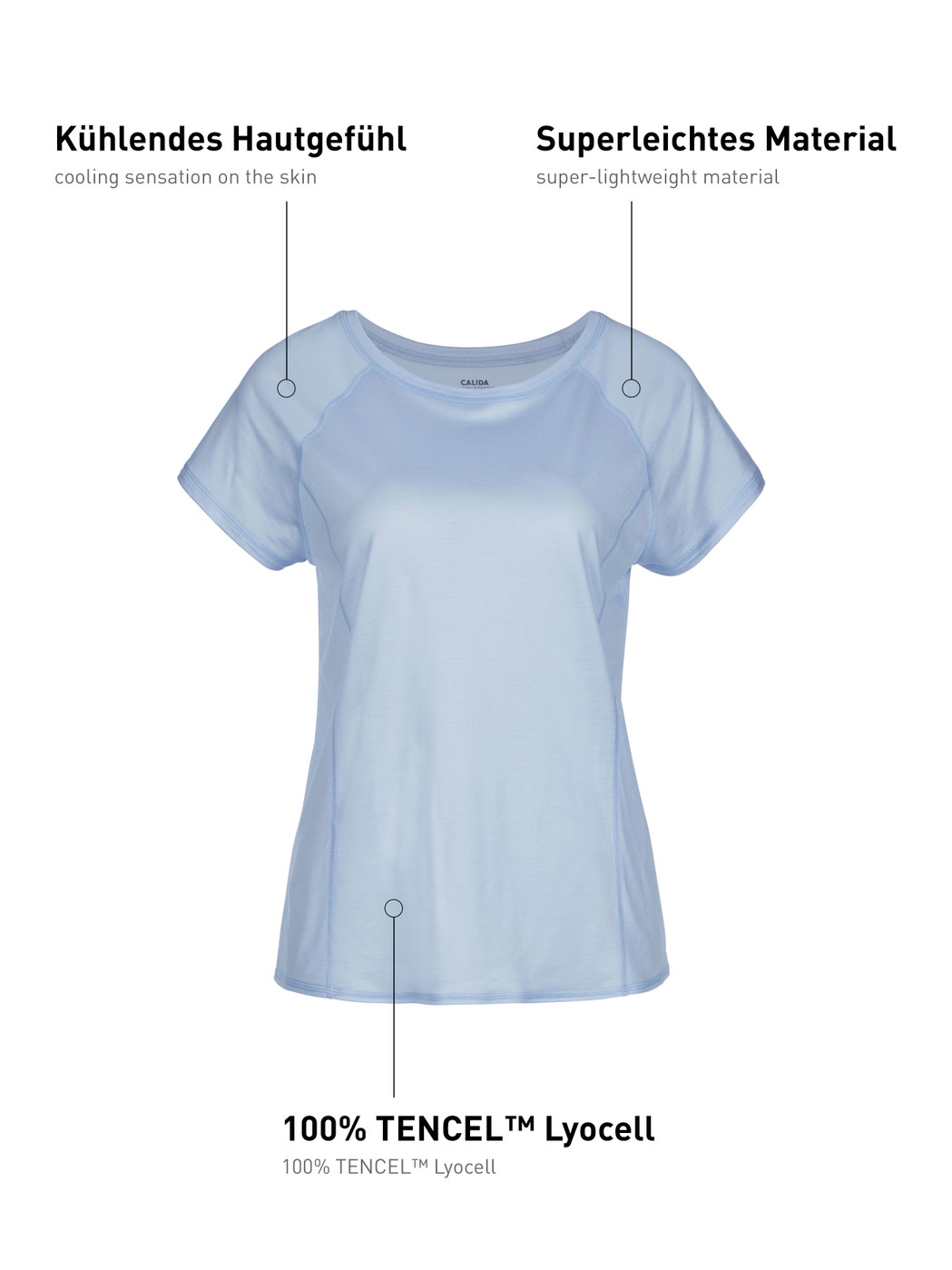 Damen - Kurzarm-Shirt aus Lyocell in Blau, Einfarbig aus Serie DSW Cooling von CALIDA