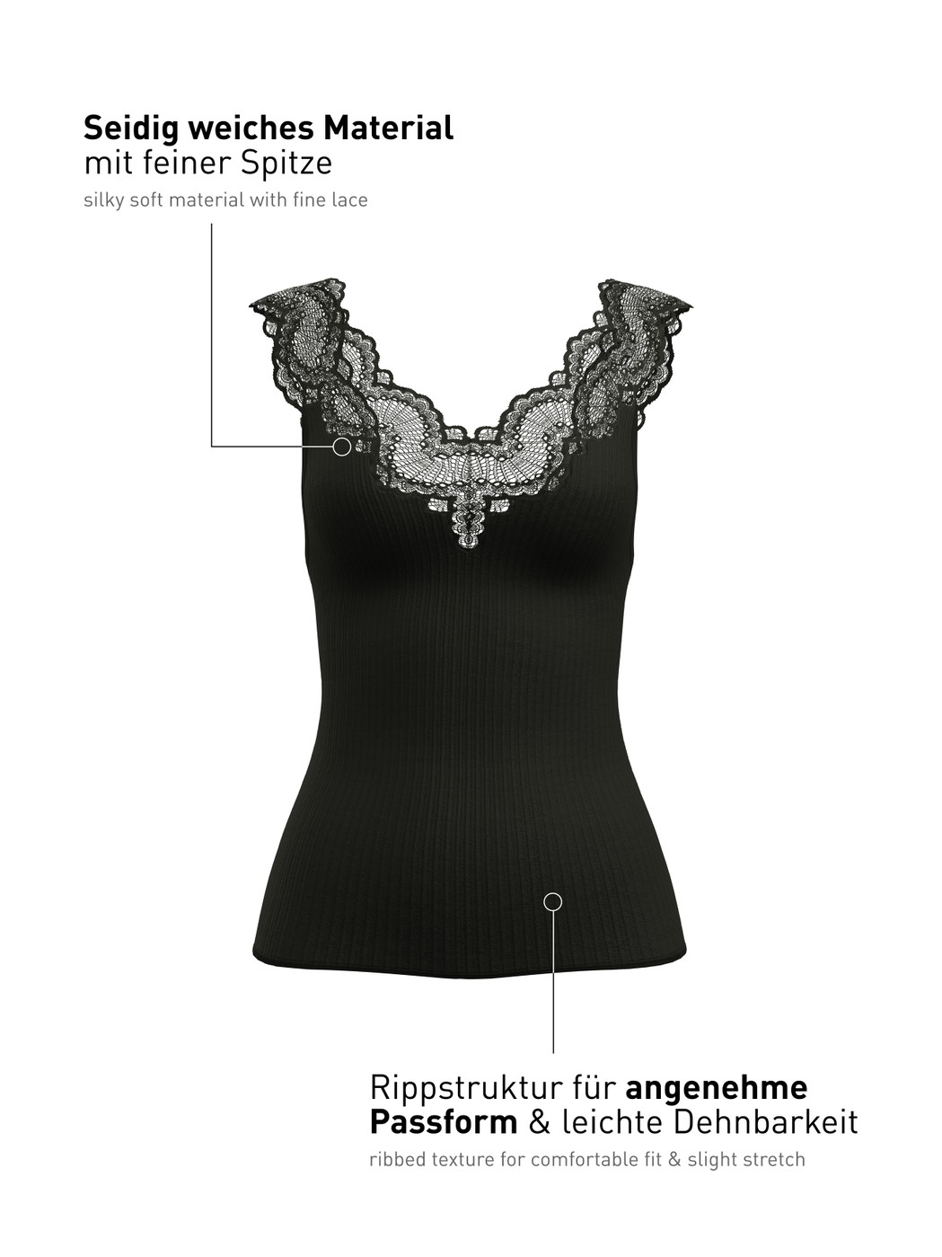 Donna - Tank top in Modal di colore Nero, Pizzo, della serie Feminine Lounge di CALIDA
