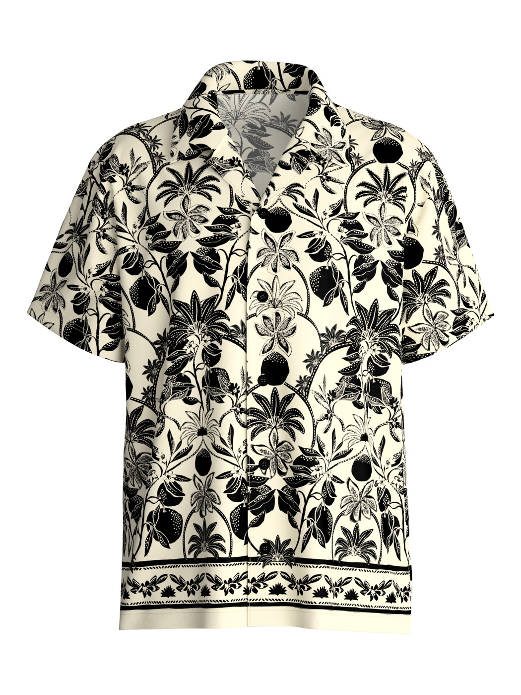 Homme - Chemise courte avec boutonnage en 100% coton de couleur Noir, Floral, de la série RMX Lounge Lecce de CALIDA