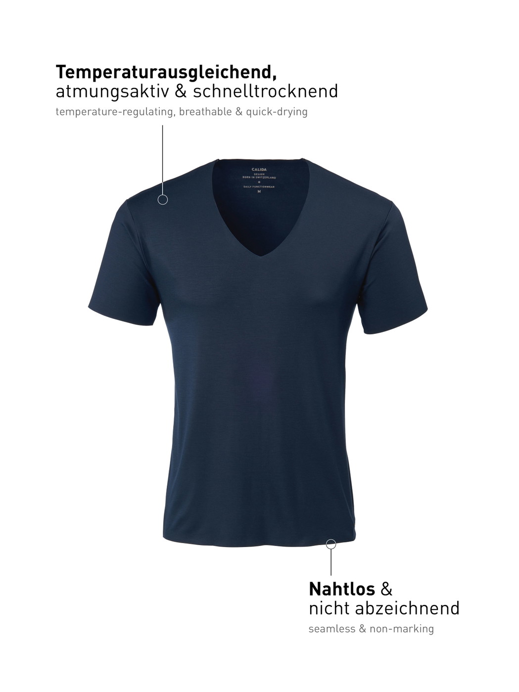 Herren - Kurzarm-Shirt, V-Neck aus Modal in Blau, Einfarbig aus Serie Clean Line von CALIDA