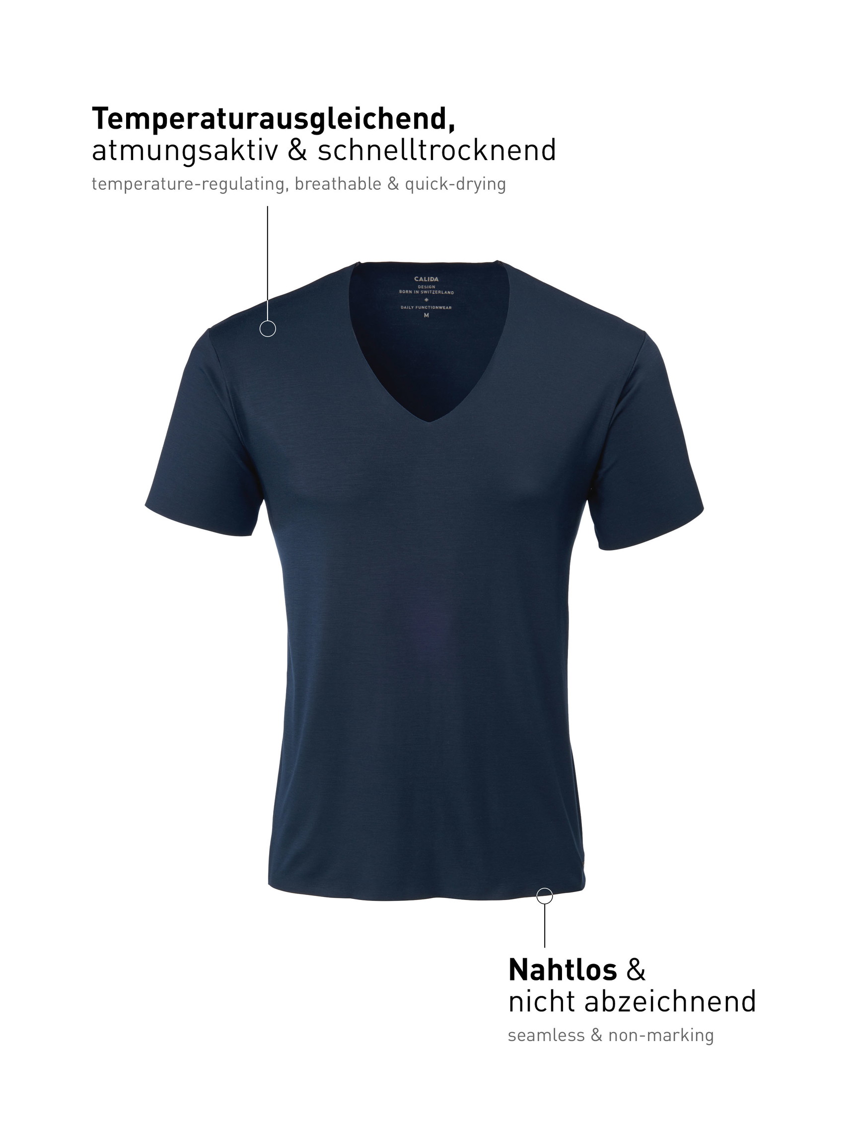 Herren - Kurzarm-Shirt, V-Neck aus Modal in Blau, Einfarbig aus Serie Clean Line von CALIDA