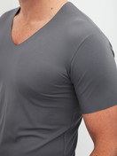 Men model is wearing V-shirt made of Modal in Grey, Unicoloured from the Clean Line series by CALIDA, Front view