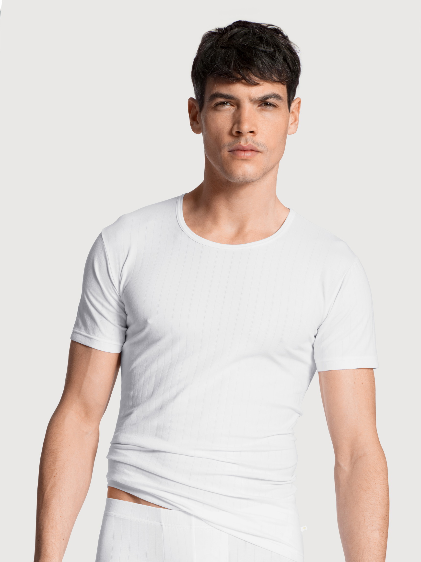 Men model is wearing T-shirt made of Cotton in White, Unicoloured from the Pure & Style series by CALIDA, Front view