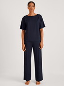 Women model is wearing Shirt short sleeve made of Modal in Blue, Unicoloured from the DSW Balancing series by CALIDA, Front view, Outfit
