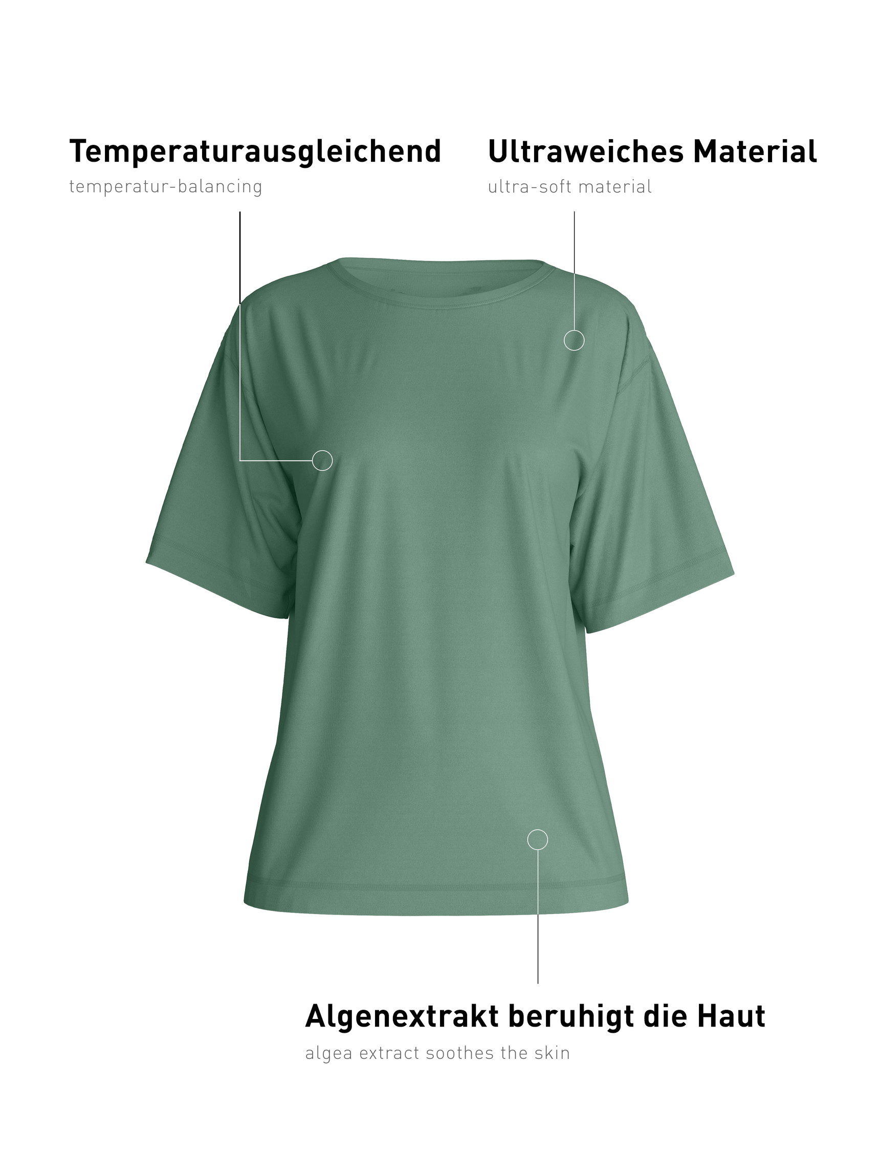 Damen - Kurzarm-Shirt aus Modal in Grün, Einfarbig aus Serie DSW Balancing von CALIDA