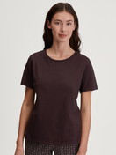 Women model is wearing Shirt short sleeve made of 100% Cotton in Red, Unicoloured from the Favourites Botanic series by CALIDA, Front view
