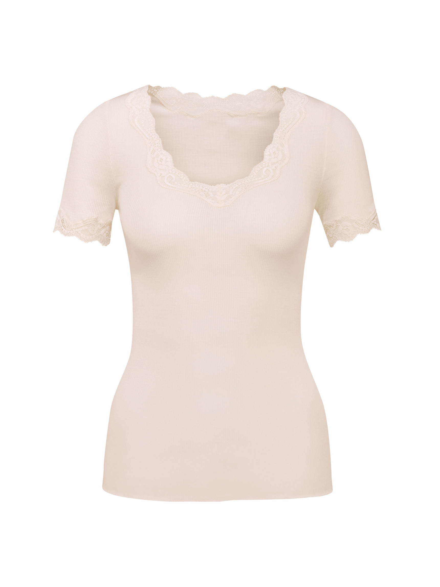 Damen - Kurzarm-Shirt aus Wolle in Weiß, Spitze aus Serie Richesse Lace von CALIDA