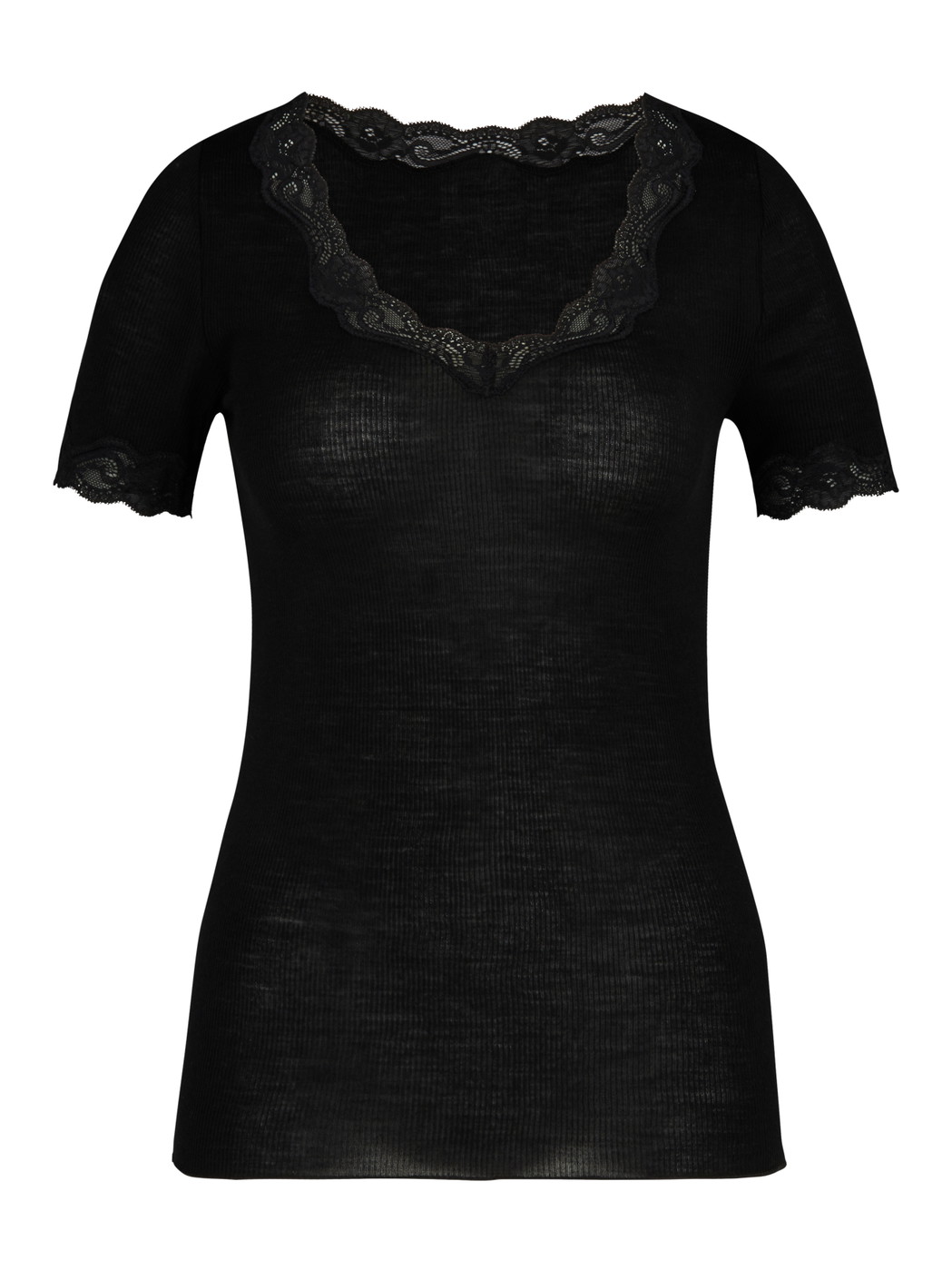 Femme - T-Shirt à manches courtes en Laine de couleur Noir, Dentelle, de la série Richesse Lace de CALIDA