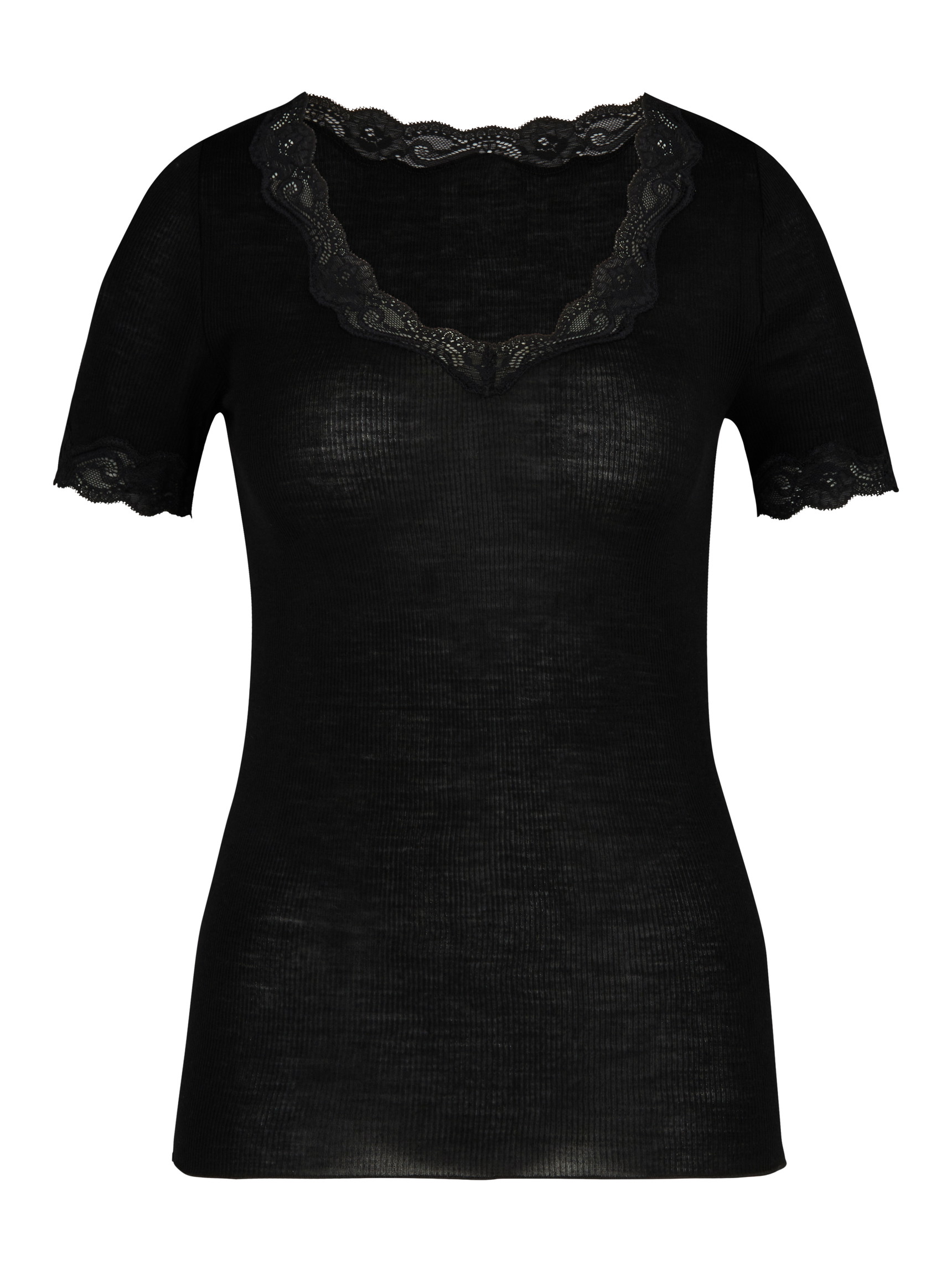 Femme - T-Shirt à manches courtes en Laine de couleur Noir, Dentelle, de la série Richesse Lace de CALIDA