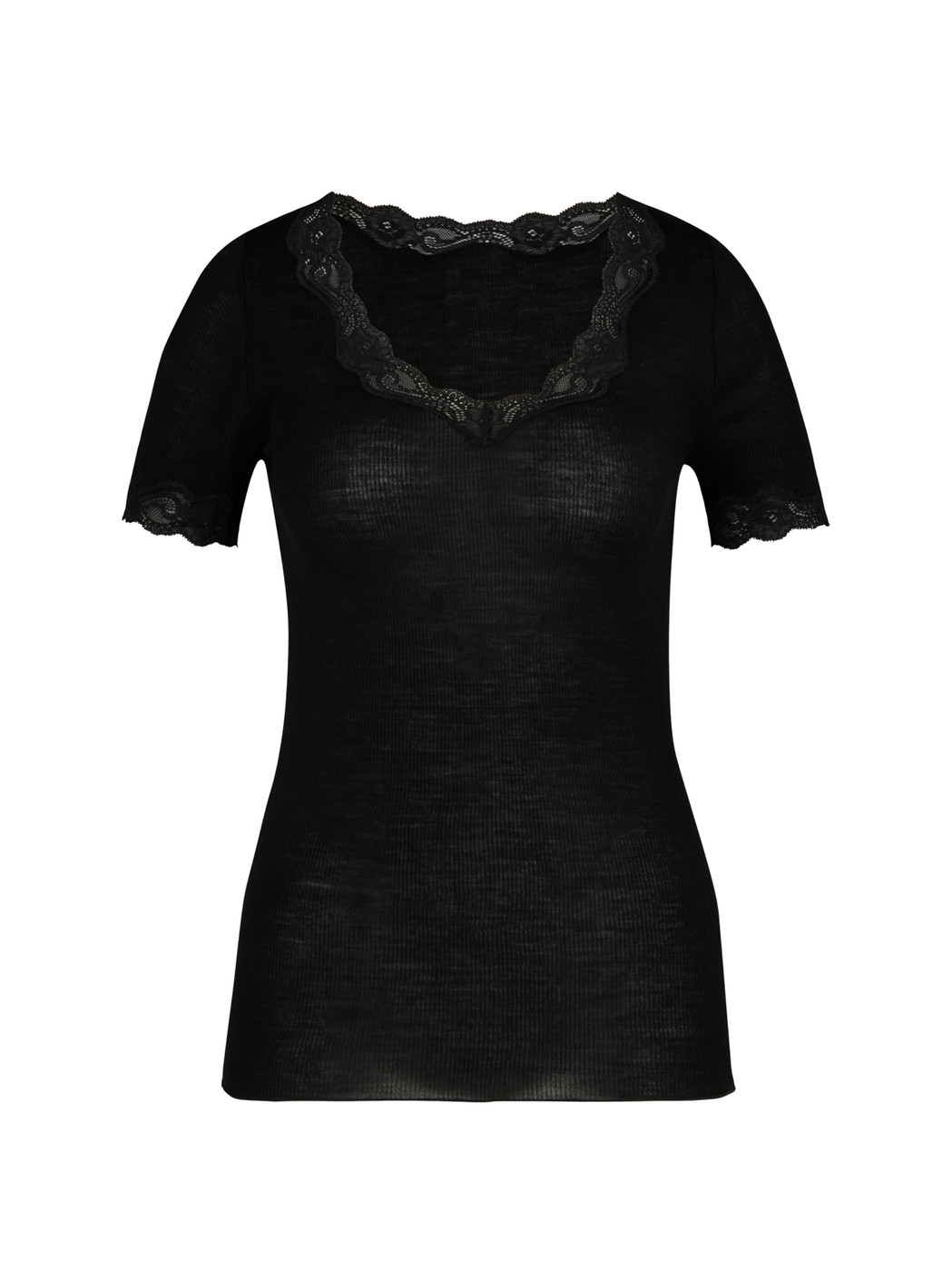 Femme - T-Shirt à manches courtes en Laine de couleur Noir, Dentelle, de la série Richesse Lace de CALIDA