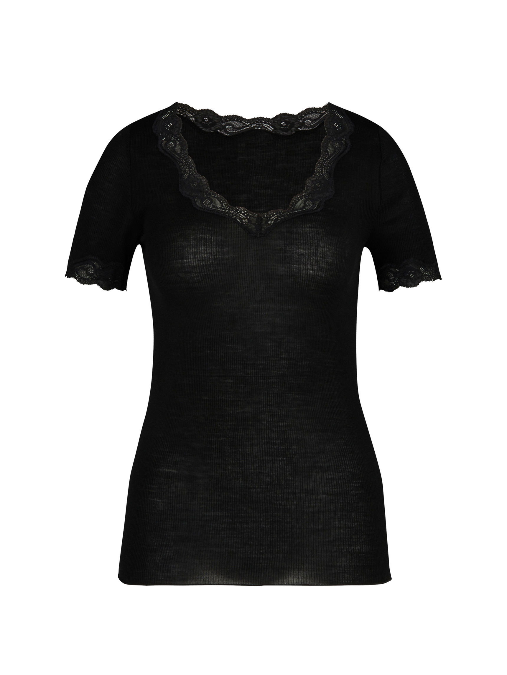 Femme - T-Shirt à manches courtes en Laine de couleur Noir, Dentelle, de la série Richesse Lace de CALIDA