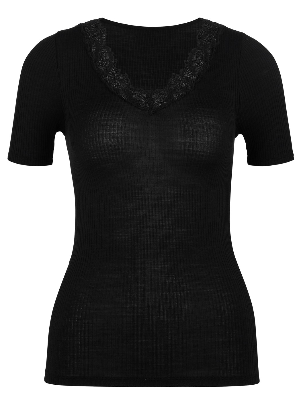 Women - Shirt short sleeve made of Wool in Black, Lace, from the Silky Wool Joy series by CALIDA