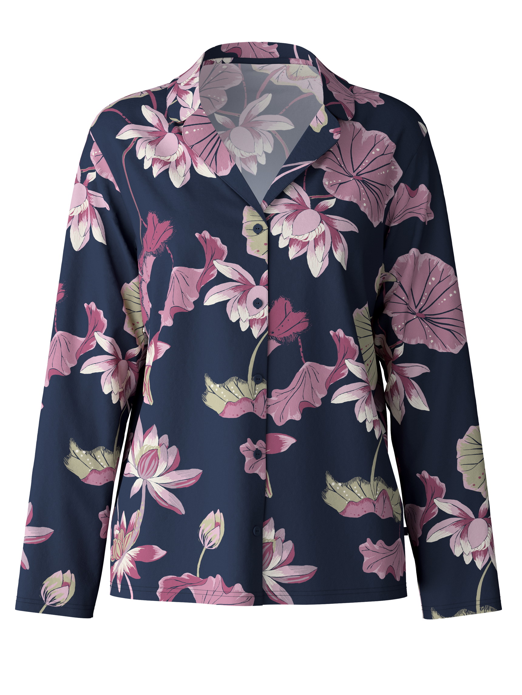 Damen - Langarm-Shirt, durchgeknöpft aus Modal in Blau, Floral aus Serie Favourites Glow von CALIDA