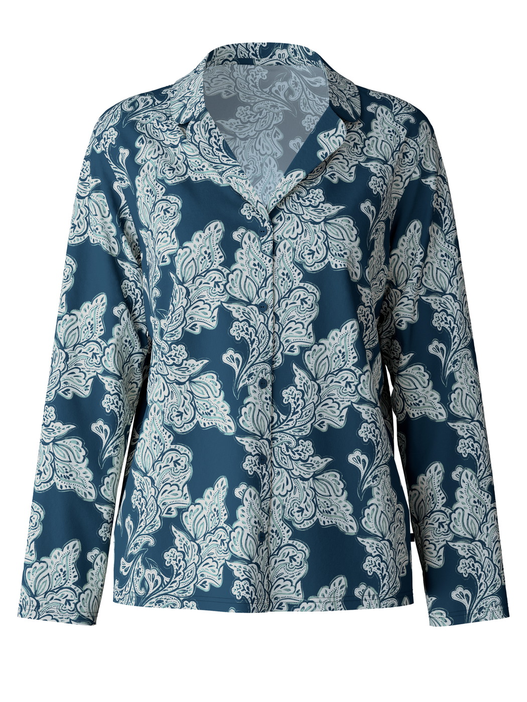 Femme - T-shirt à manches longues, boutonné de part en part en Modal de couleur Turquoise, Floral, de la série Favourites Botanic de CALIDA