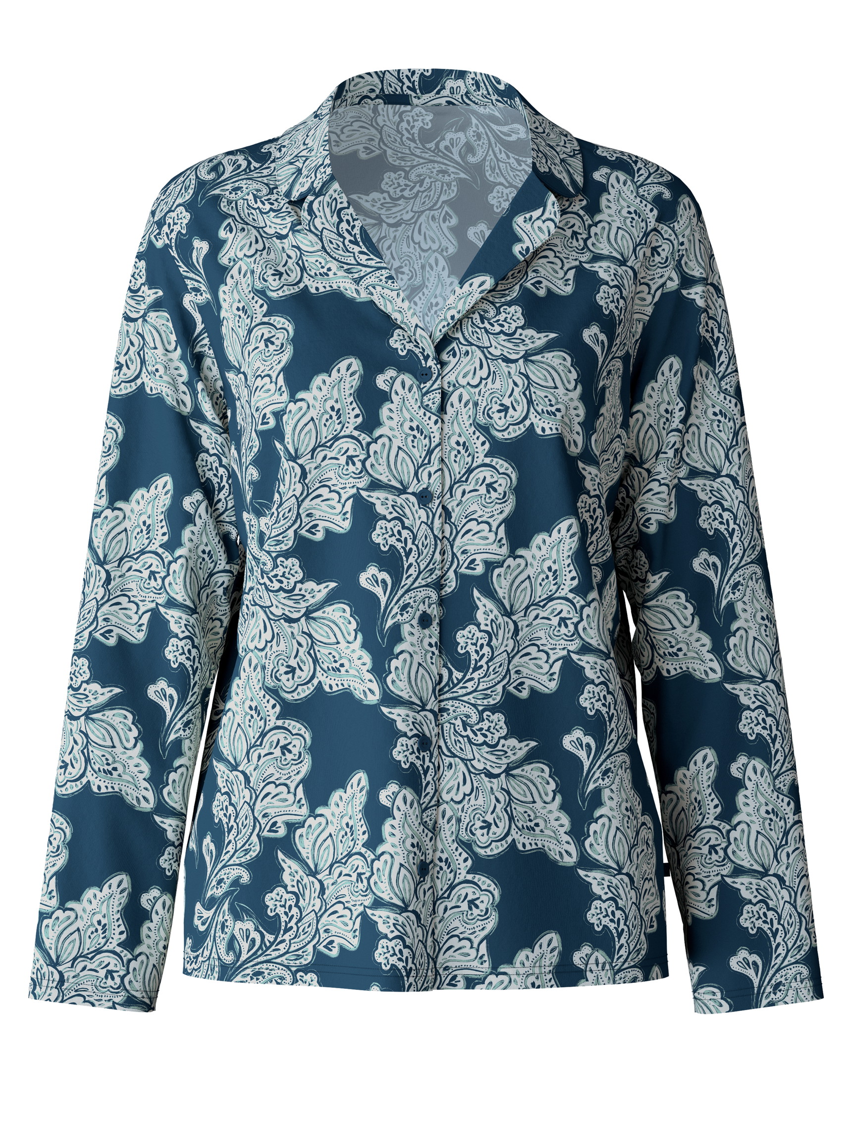 Damen - Langarm-Shirt, durchgeknöpft aus Modal in Türkis, Floral aus Serie Favourites Botanic von CALIDA
