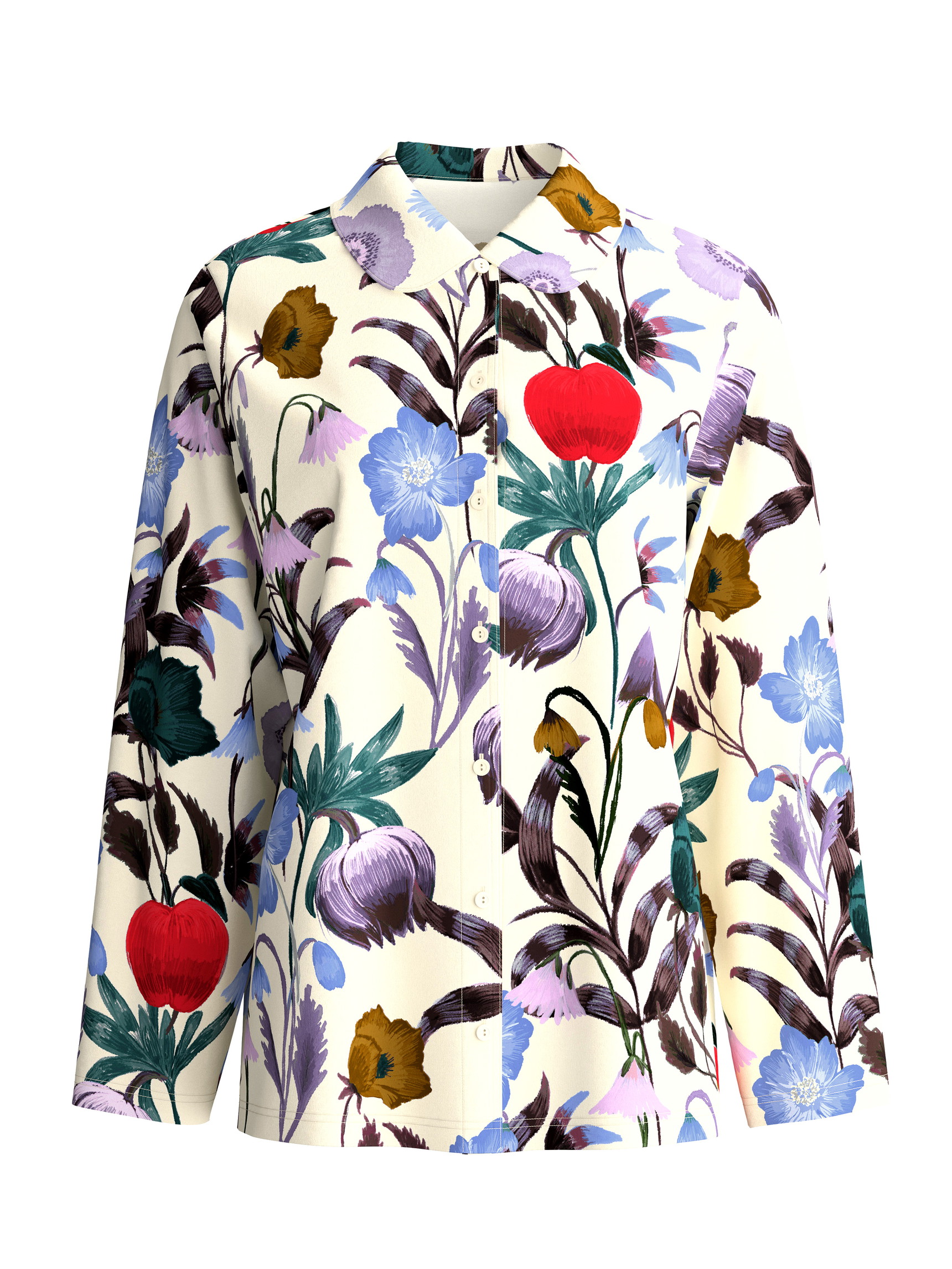 Women - Long-sleeve shirt with buttons made of 100% Cotton in Beige, Floral, from the Alpine M&M series by CALIDA