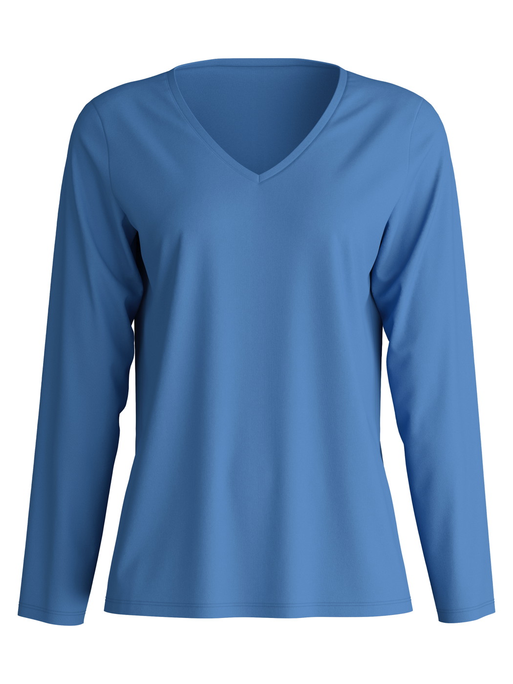 Femme - T-shirt à manches longues, col en V en 100% coton de couleur Bleu, Unicolore, de la série Favourites Journey de CALIDA