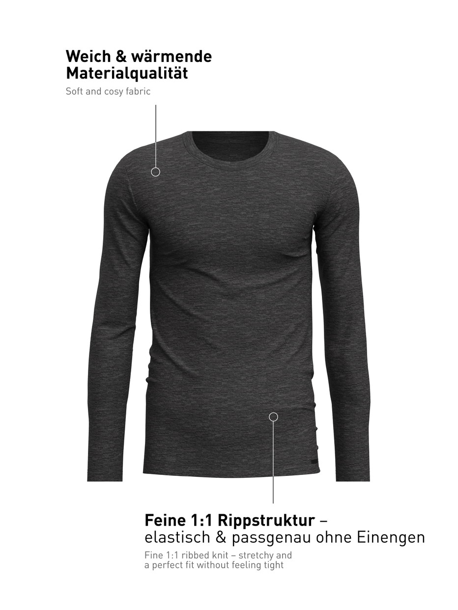 Men - Wool-silk long-sleeved shirt made of Wool in Grey, Unicoloured, from the Wool & Silk series by CALIDA
