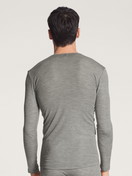 Herren-Model trägt Langarm-Shirt aus Wolle und Seide aus Wolle in Grau, Einfarbig aus Serie Wool & Silk von CALIDA, Rückansicht