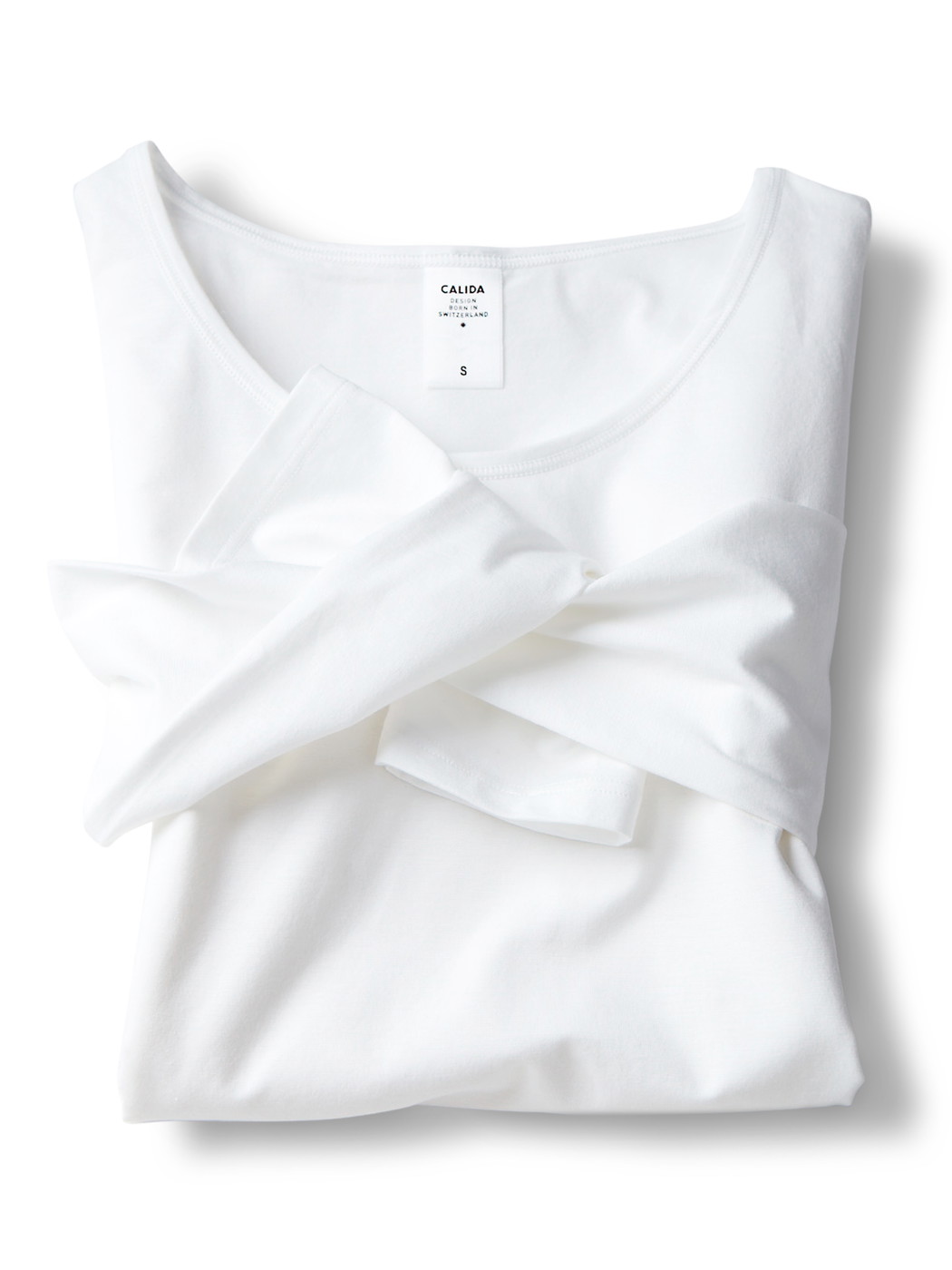 Femme - T-shirt à manches longues en Coton de couleur Blanc, Unicolore, de la série Natural Comfort de CALIDA