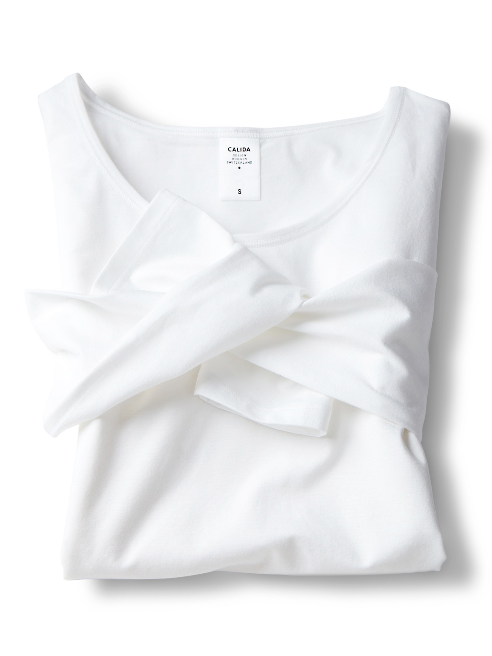 Femme - T-shirt à manches longues en Coton de couleur Blanc, Unicolore, de la série Natural Comfort de CALIDA