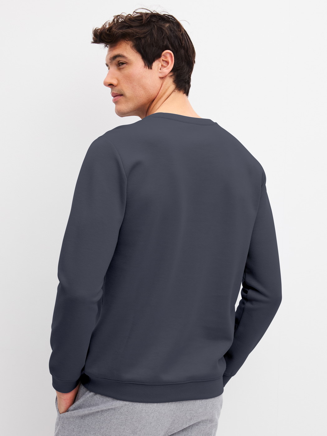 Men model is wearing Sweatshirt made of Cotton in Grey, Unicoloured from the RMX Lounge Casual series by CALIDA, Back view