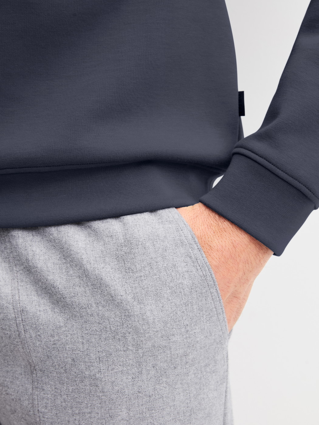 Men model is wearing Sweatshirt made of Cotton in Grey, Unicoloured from the RMX Lounge Casual series by CALIDA, Detail