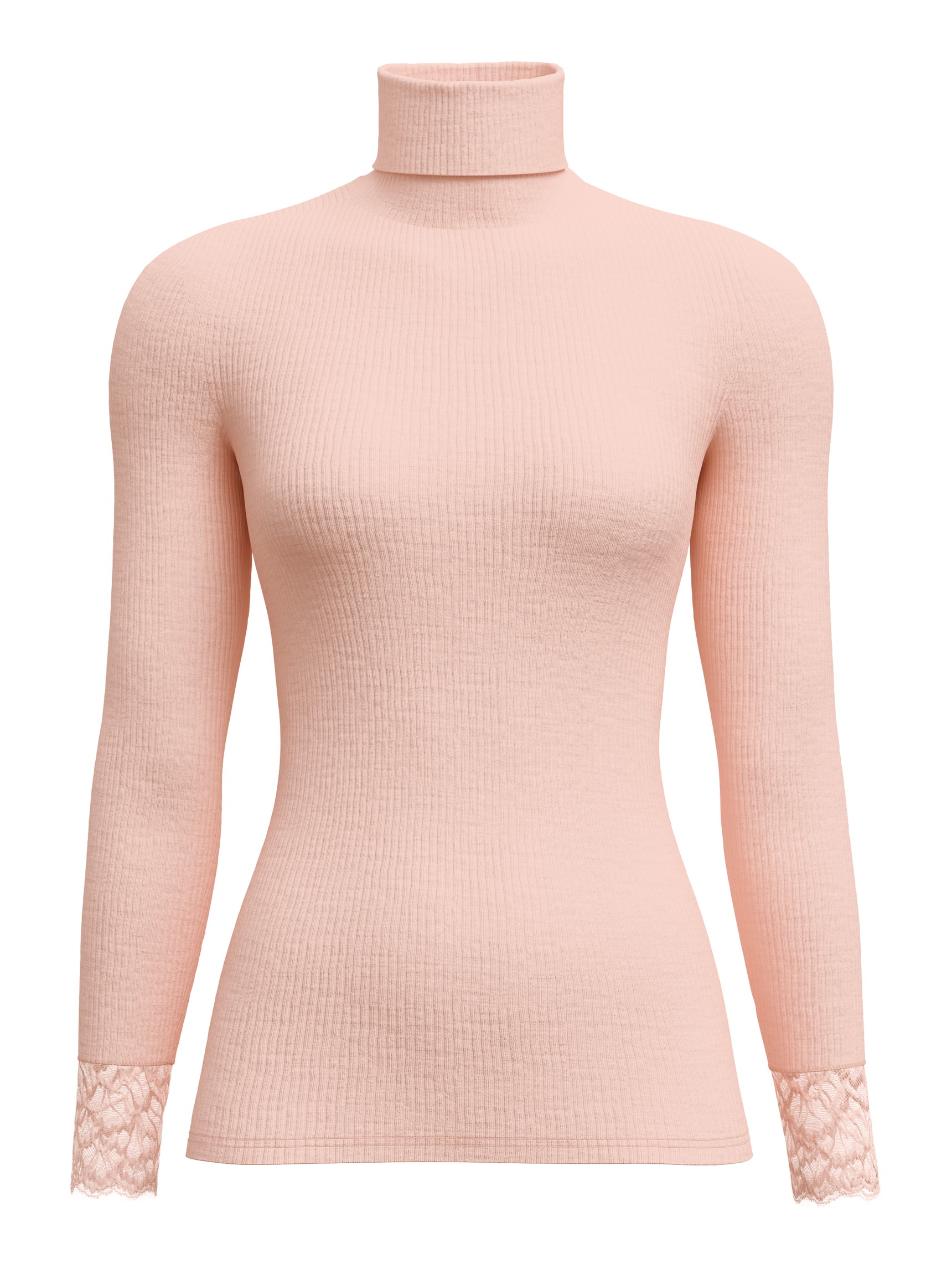 Donna - Maglia a maniche lunghe dolcevita in lana-seta in Lana di colore Rosa, Pizzo, della serie Silky Wool Joy di CALIDA