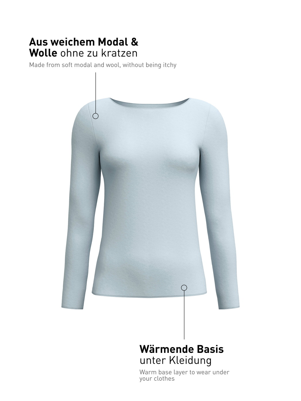 Damen - Langarm-Shirt aus Modal in Blau, Einfarbig aus Serie Second Skin von CALIDA