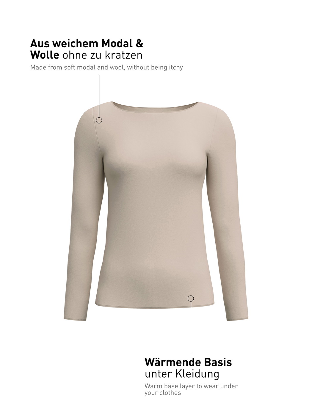 Damen - Langarm-Shirt aus Modal in Beige, Einfarbig aus Serie Second Skin von CALIDA