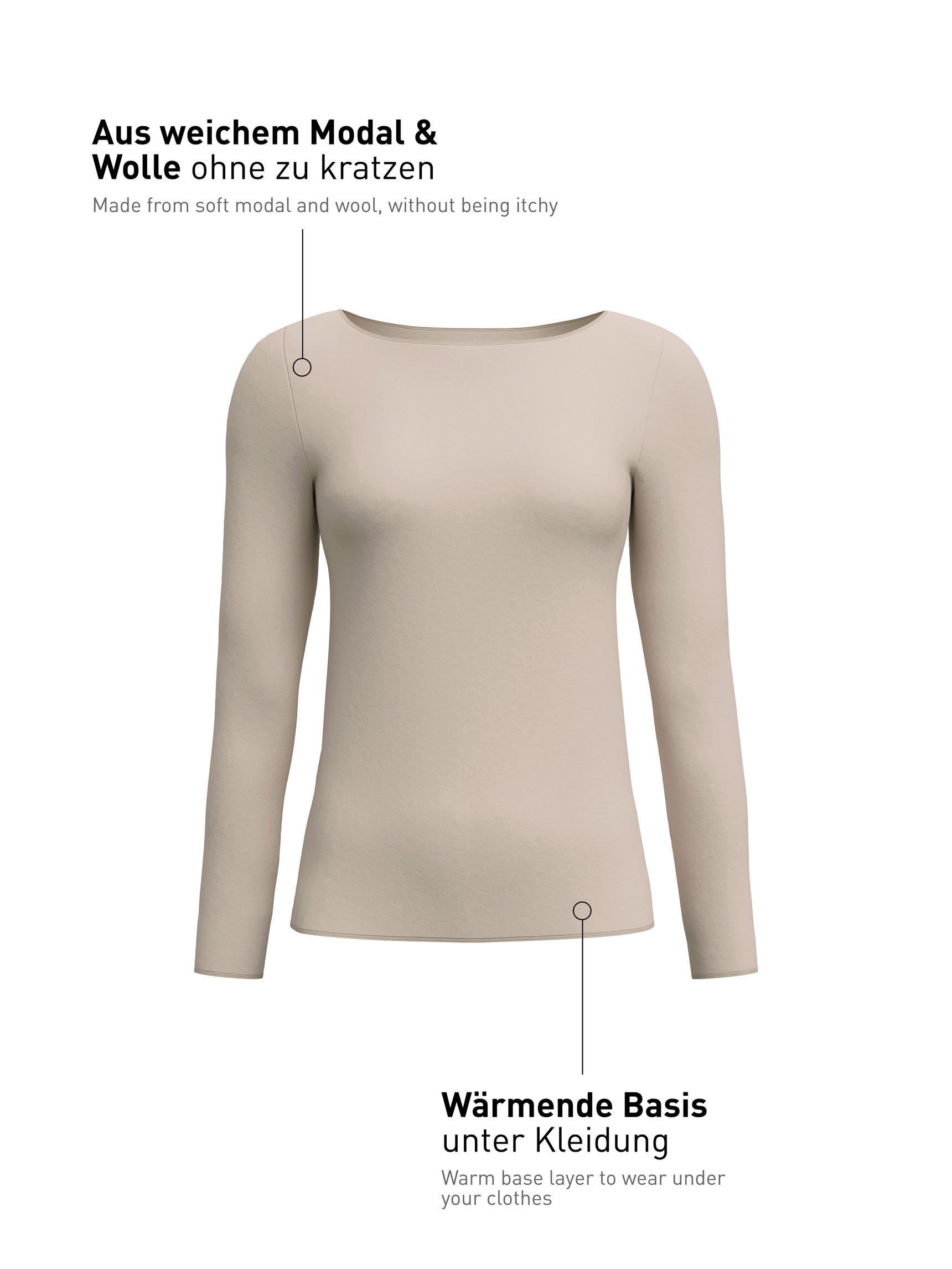 Damen - Langarm-Shirt aus Modal in Beige, Einfarbig aus Serie Second Skin von CALIDA