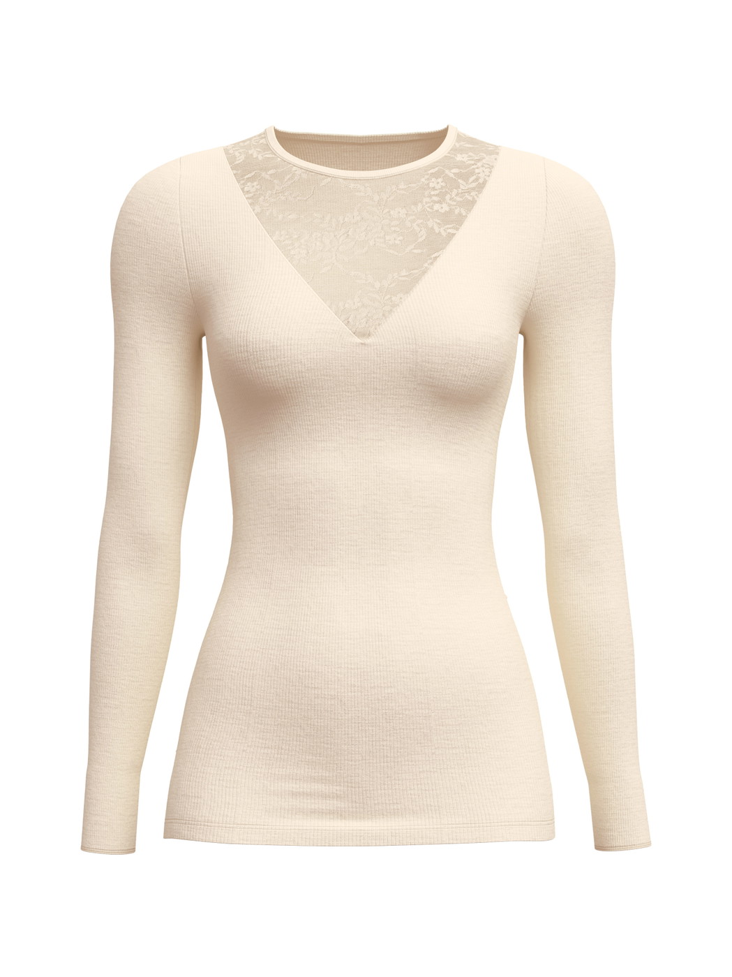 Donna - Maglia a manica lunga in lana e seta in Lana di colore Beige, Tinta unita, della serie Silky Wool Glam di CALIDA
