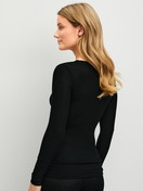 La modella / Il modello Donna indossa Maglia a manica lunga in lana e seta in Lana di colore Nero, Tinta unita, della serie Silky Wool Glam di CALIDA, Vista posteriore