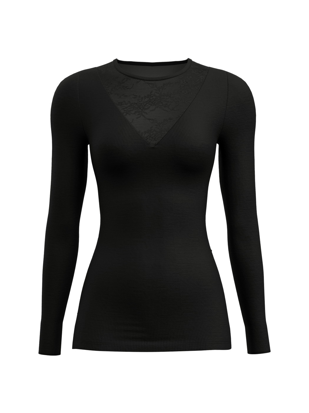 Donna - Maglia a manica lunga in lana e seta in Lana di colore Nero, Tinta unita, della serie Silky Wool Glam di CALIDA