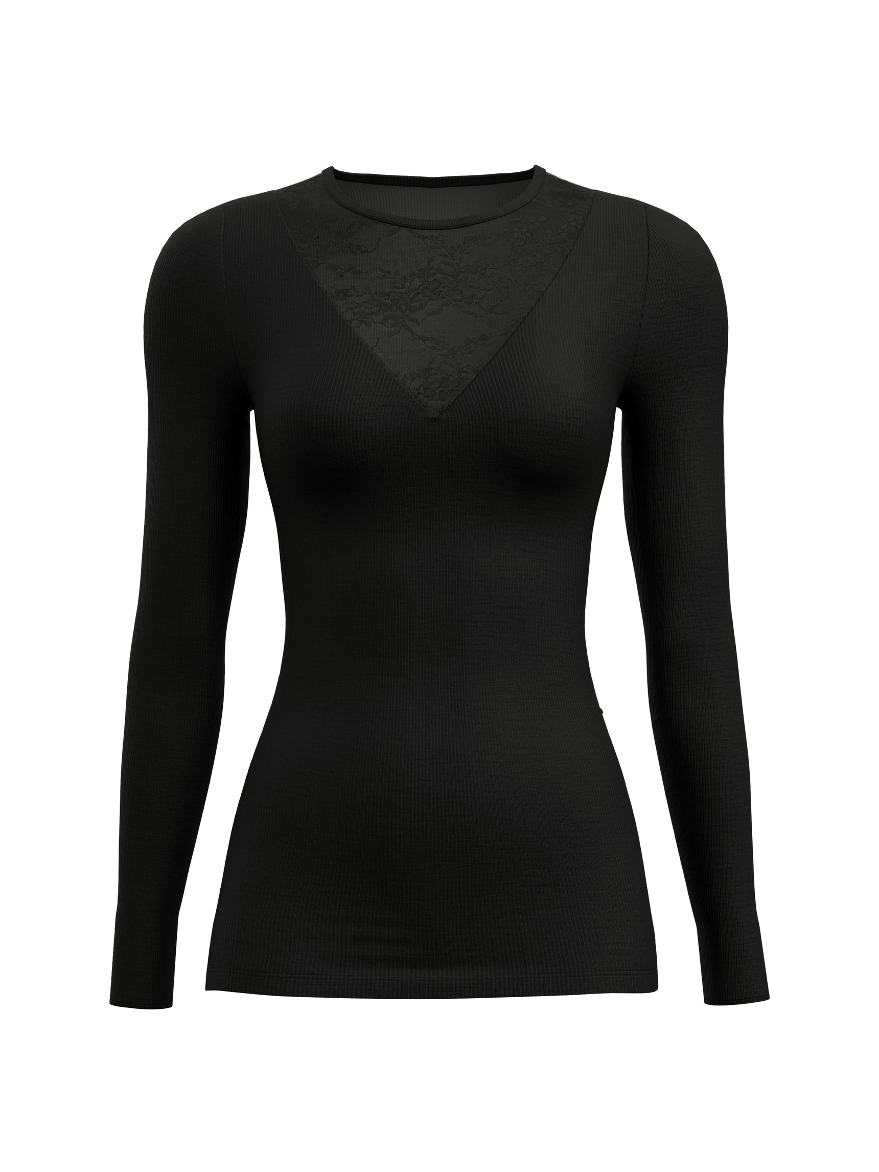 Femme - T-shirt à manches longues en laine et soie en Laine de couleur Noir, Unicolore, de la série Silky Wool Glam de CALIDA