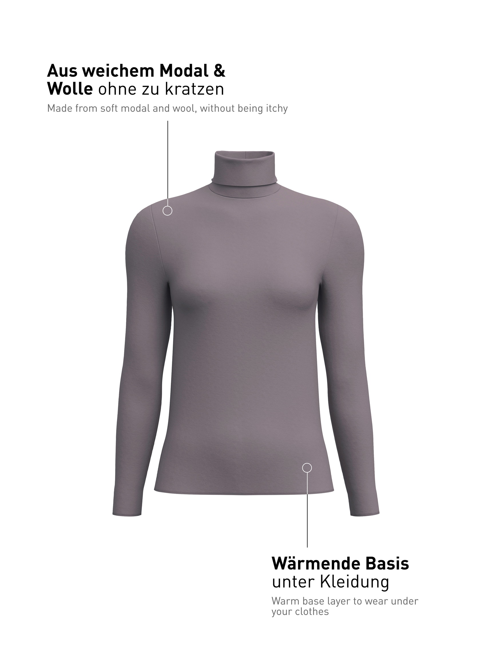 Damen - Langarm-Shirt mit Rollkragen aus Modal in Braun, Einfarbig aus Serie Second Skin von CALIDA