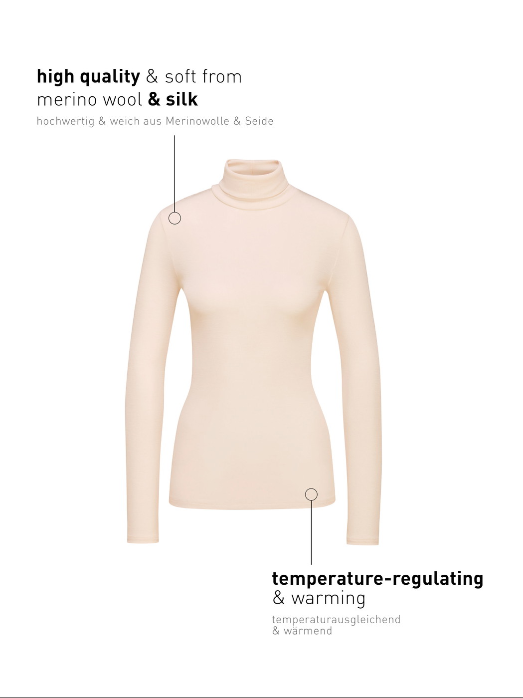 Women - Long-sleeve turtleneck shirt in wool-silk made of Swiss+Cotton in Beige, Unicoloured, from the True Confidence series by CALIDA