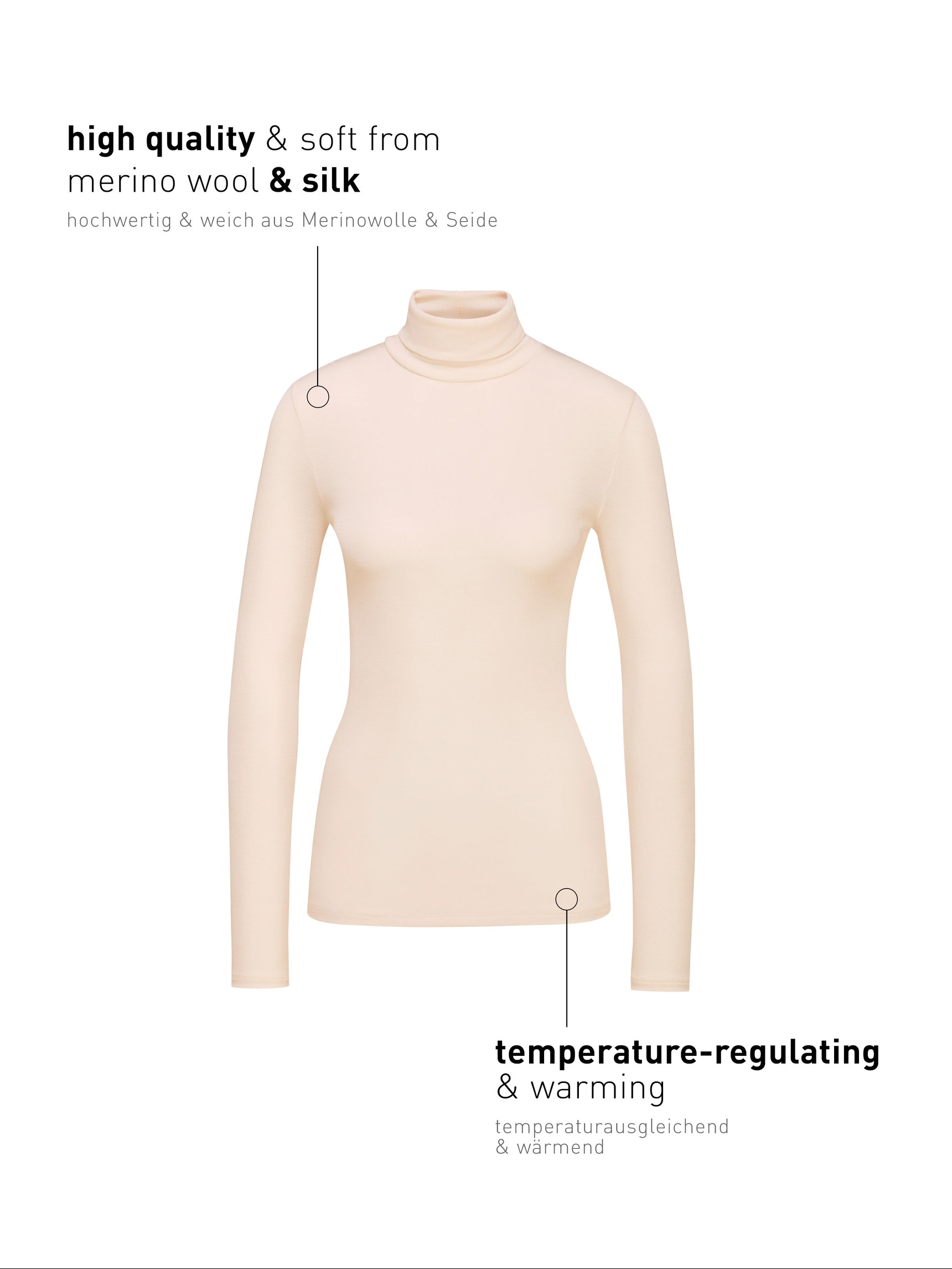 Women - Long-sleeve turtleneck shirt in wool-silk made of Swiss+Cotton in Beige, Unicoloured, from the True Confidence series by CALIDA
