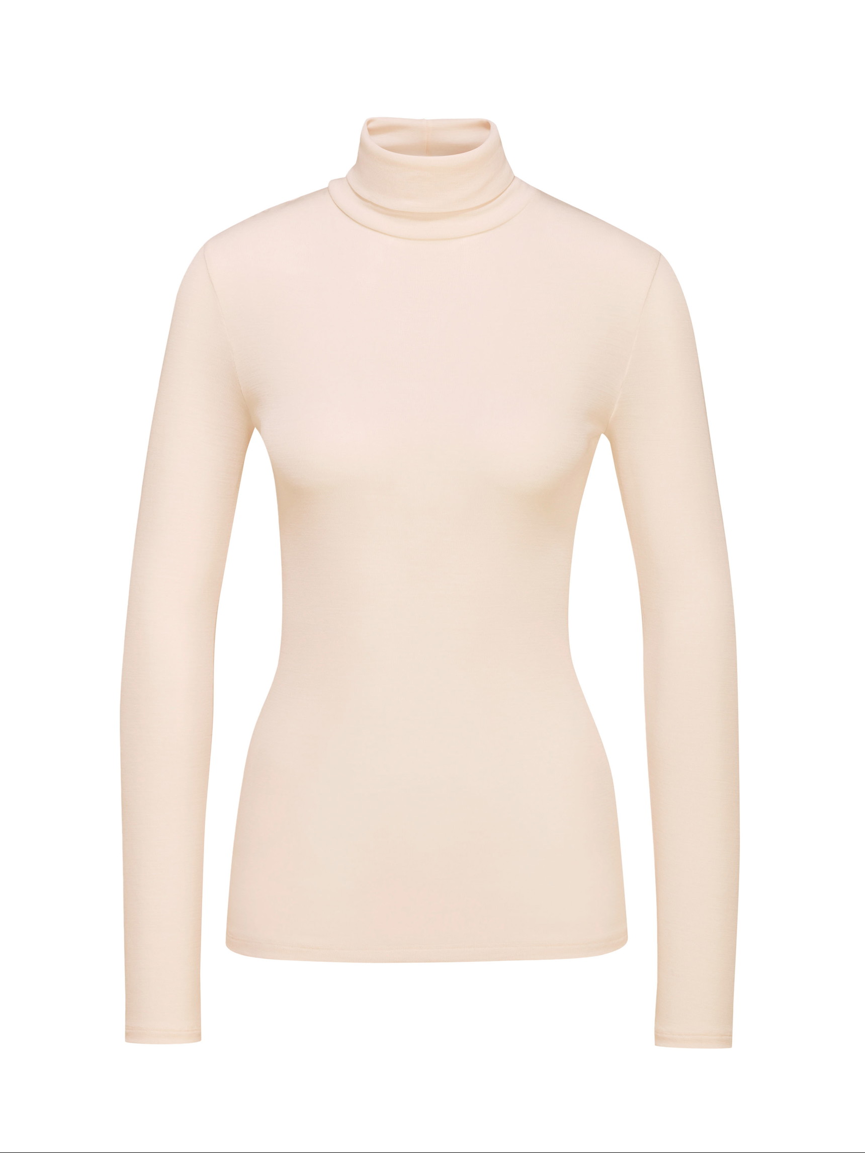 Women - Long-sleeve turtleneck shirt in wool-silk made of Swiss+Cotton in Beige, Unicoloured, from the True Confidence series by CALIDA
