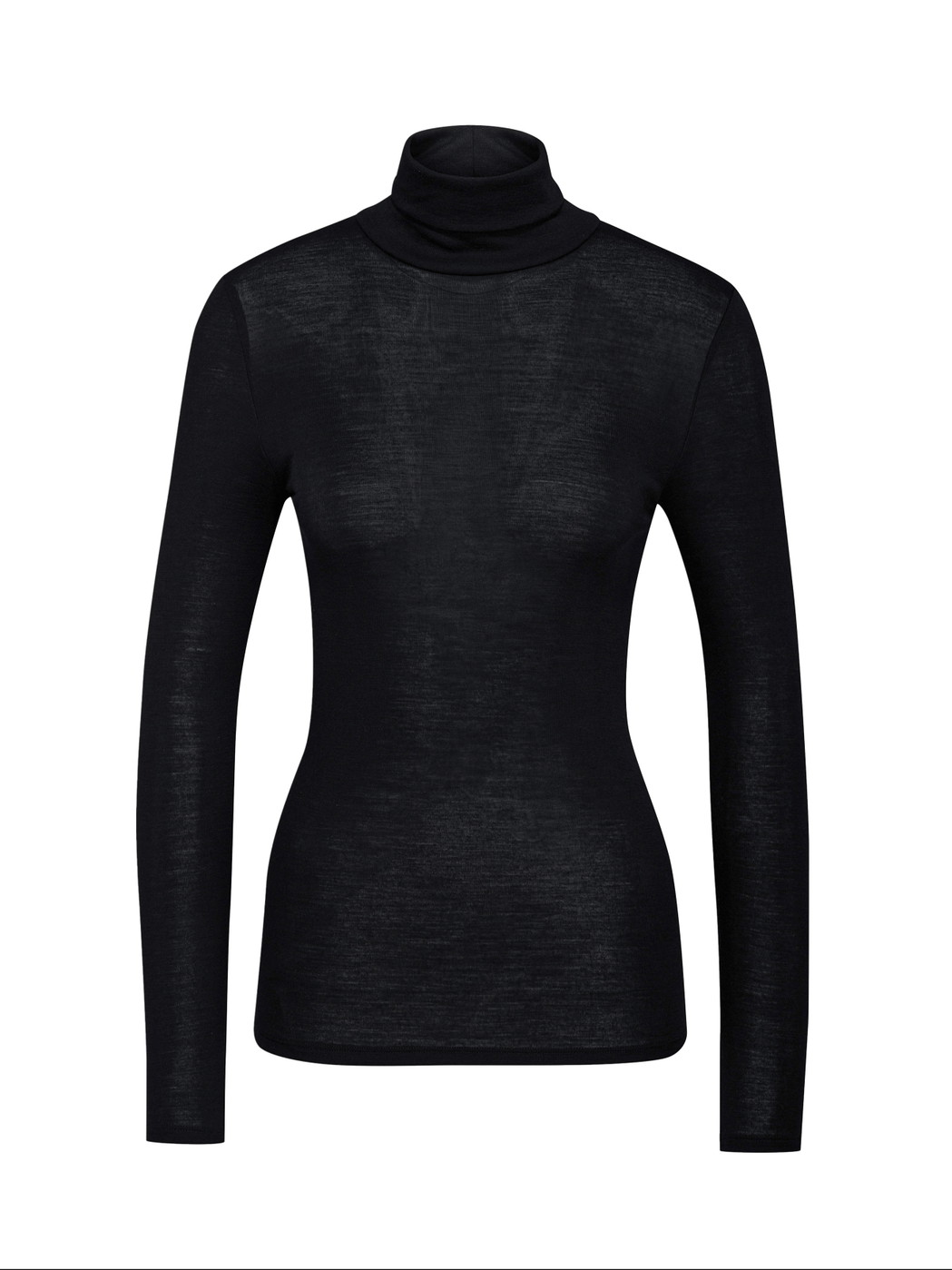 Femme - T-shirt à manches longues à col roulé en laine et soie en Laine de couleur Noir, Unicolore, de la série True Confidence de CALIDA