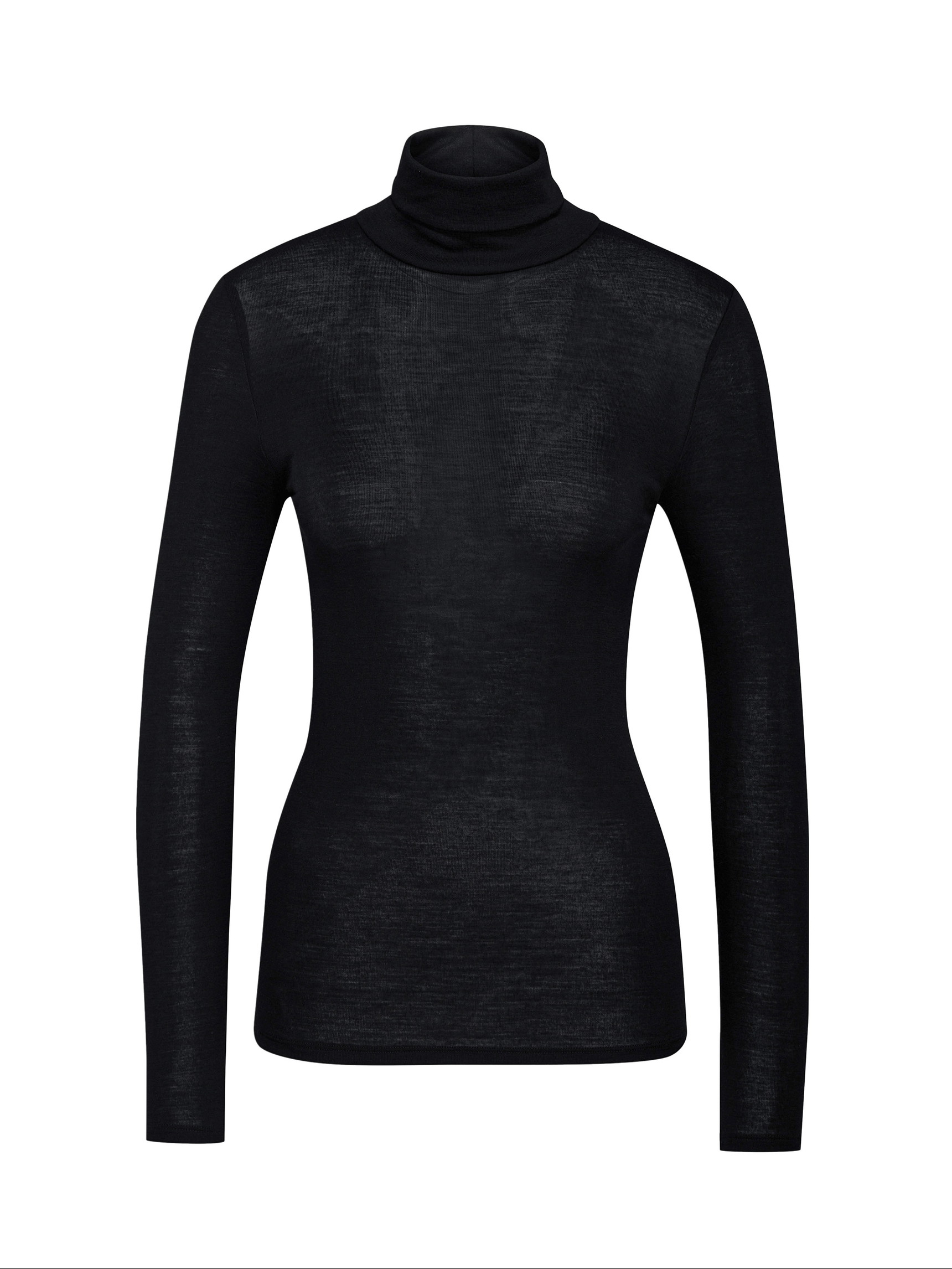 Donna - Maglia a maniche lunghe dolcevita in lana-seta in Swiss+Cotton di colore Nero, Tinta unita, della serie True Confidence di CALIDA