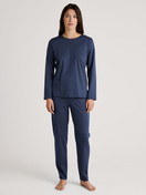 Women model is wearing Shirt long sleeve made of 100% Cotton in Blue, Floral from the Favourites Sleep series by CALIDA, Outfit