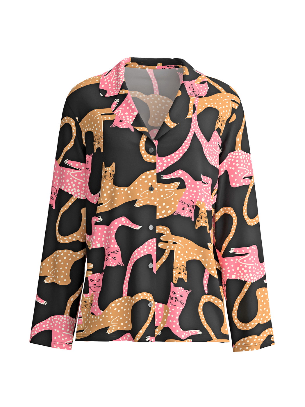 Damen - Langarm-Shirt mit Knöpfen aus Modal in Schwarz, Motiv aus Serie Sleep Over M&M von CALIDA
