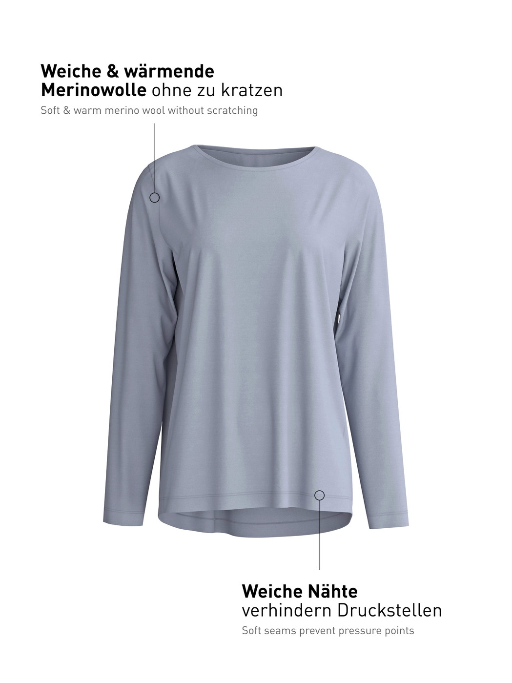 Damen - Langarm-Shirt aus Lyocell in Grau, Einfarbig aus Serie DSW Warming von CALIDA